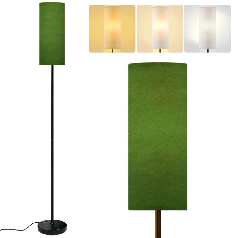  68.5" Standing Floor Lamp Olive Green Frosted Glass Dimmable Metal Pole Lamp with Linen Lampshade LED Bulb Included