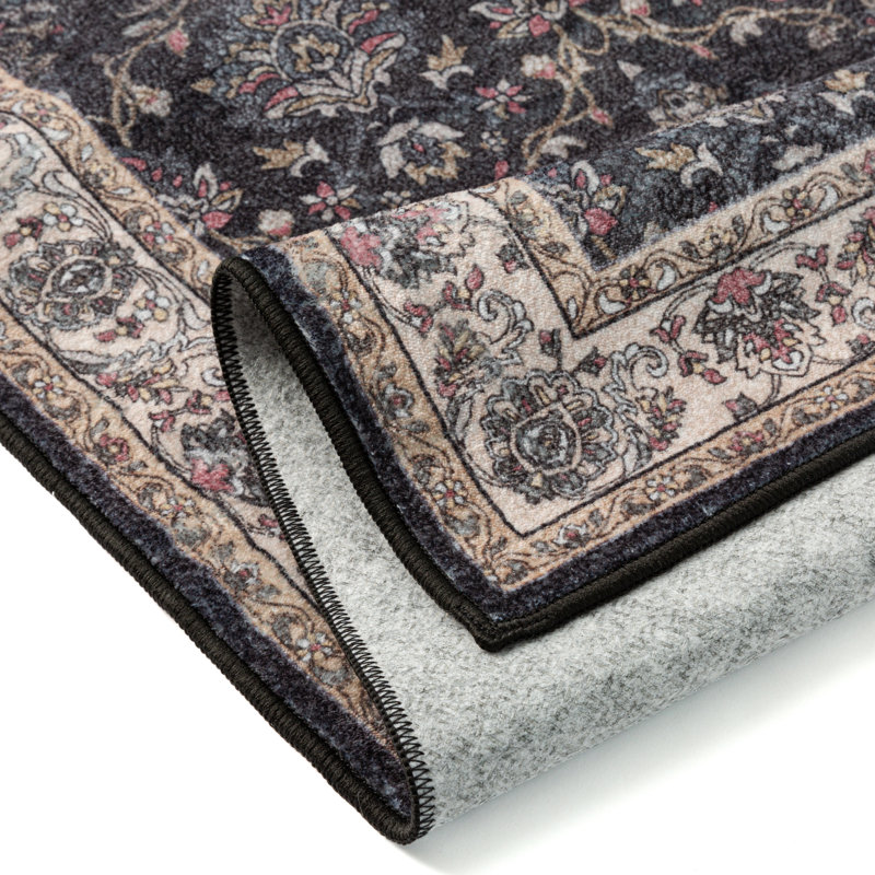  Tapis noir / brun Orihue pour le salon avec envers antidérapant, Rectangle 9 pi x 12 pi