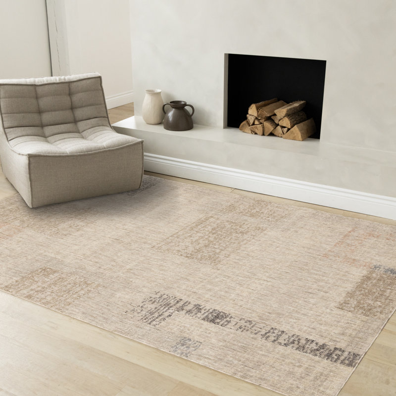 Tapis blanc recyclé à poils courts 5 pi 3 po x 7 pi 7 po, 5'3" x 7'7"