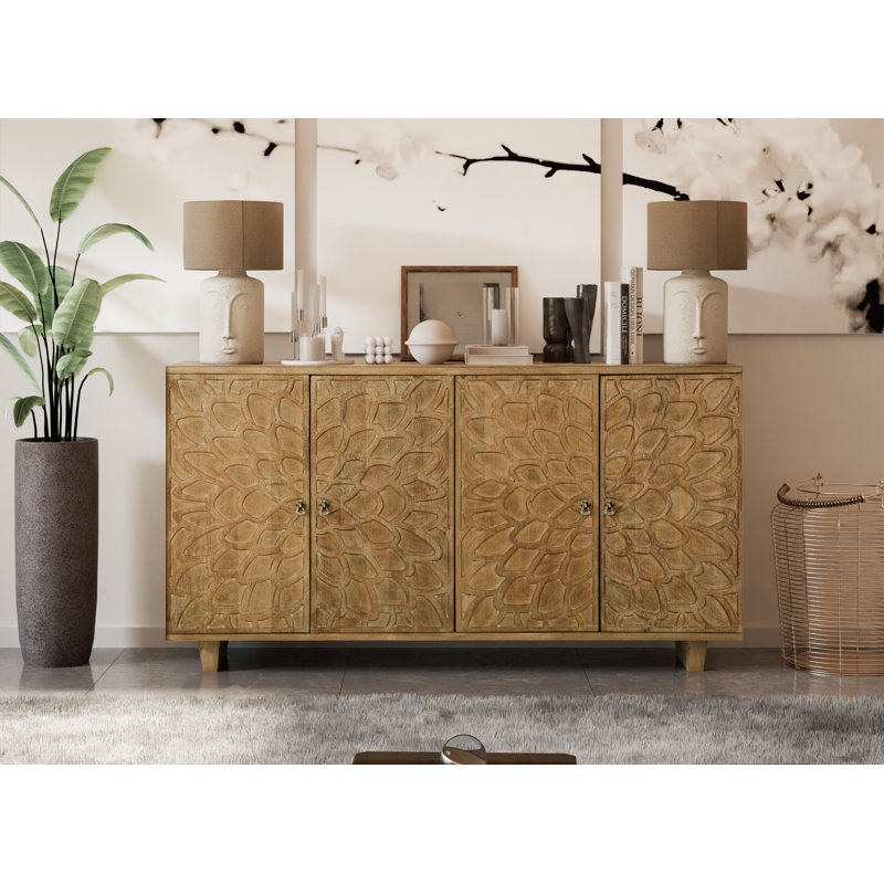 4-door Carved Solid Wood Sideboard