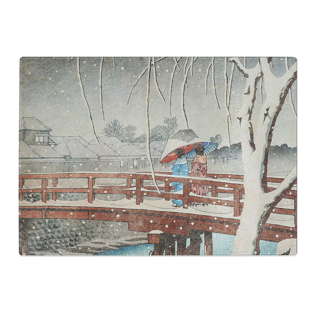 Tempered Glass Two Crossing the Bridge by Hasui Kawase Chopping Board