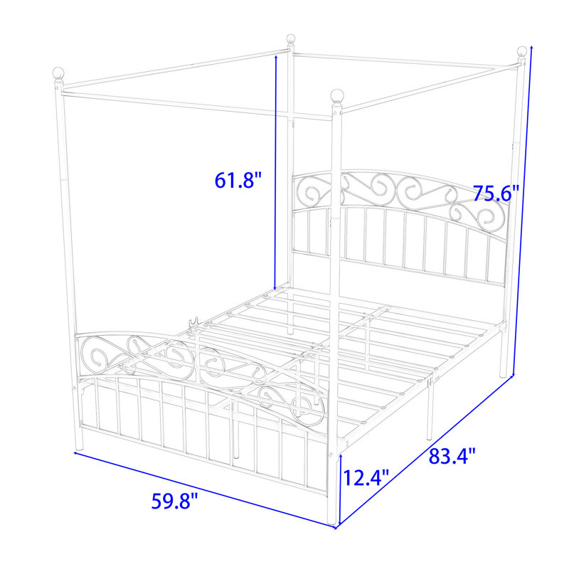 Ebrahima Metal Canopy Bed with Headboard, Queen, Black