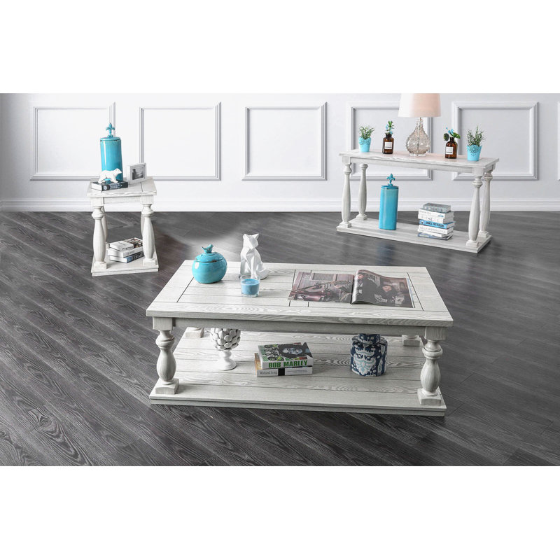 Rustic Style Antique White 1Pc COFFEE TABLE Open Bottom Shelf Plank Style Table Top Living Room Furniture