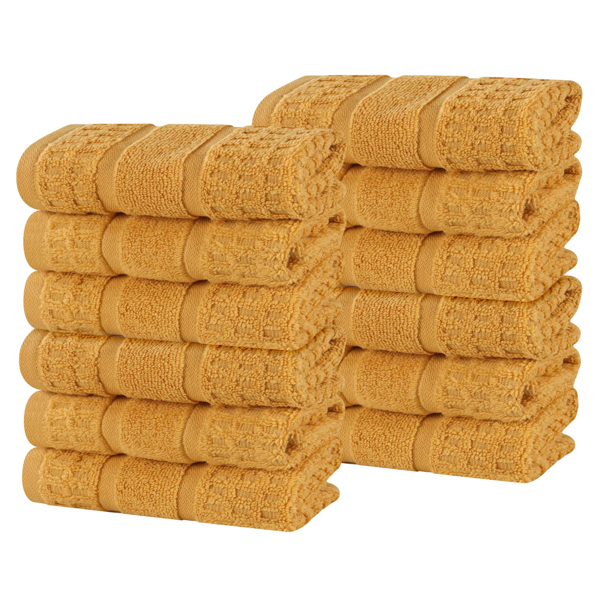 Camiren Zero Twist Cotton Solid Waffle Honeycomb Plush Soft Absorbent Medium Weight Face Towel Washcloth, Gold