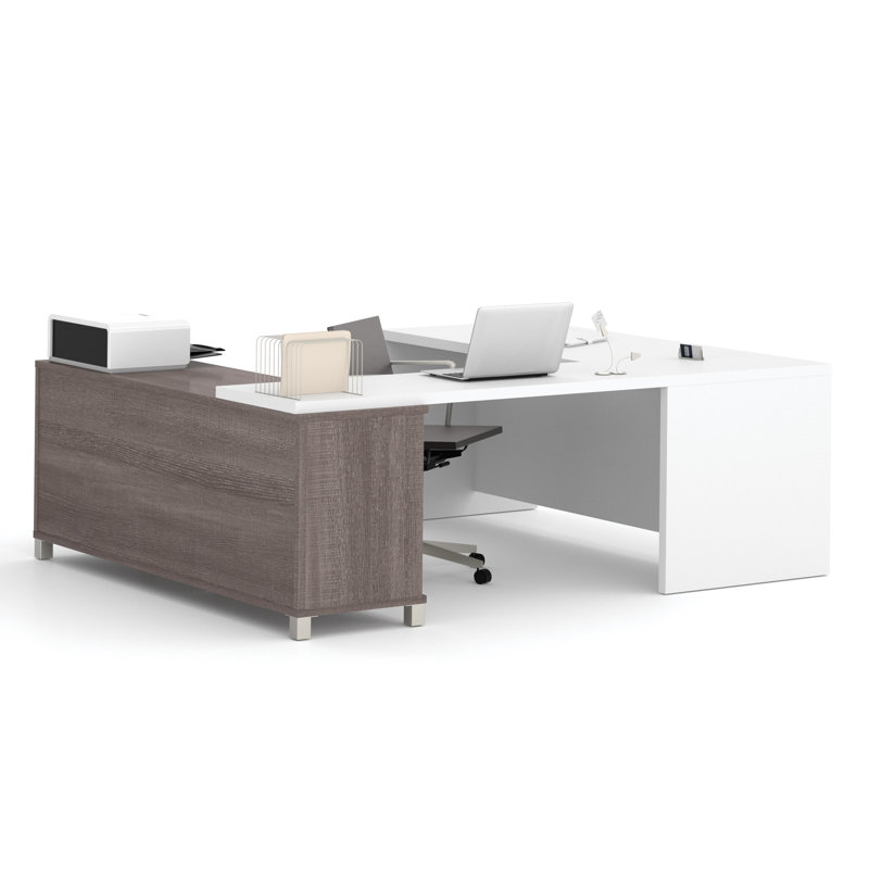 Idael 2 Piece Executive Desk Office Set, Bark Gray/White
