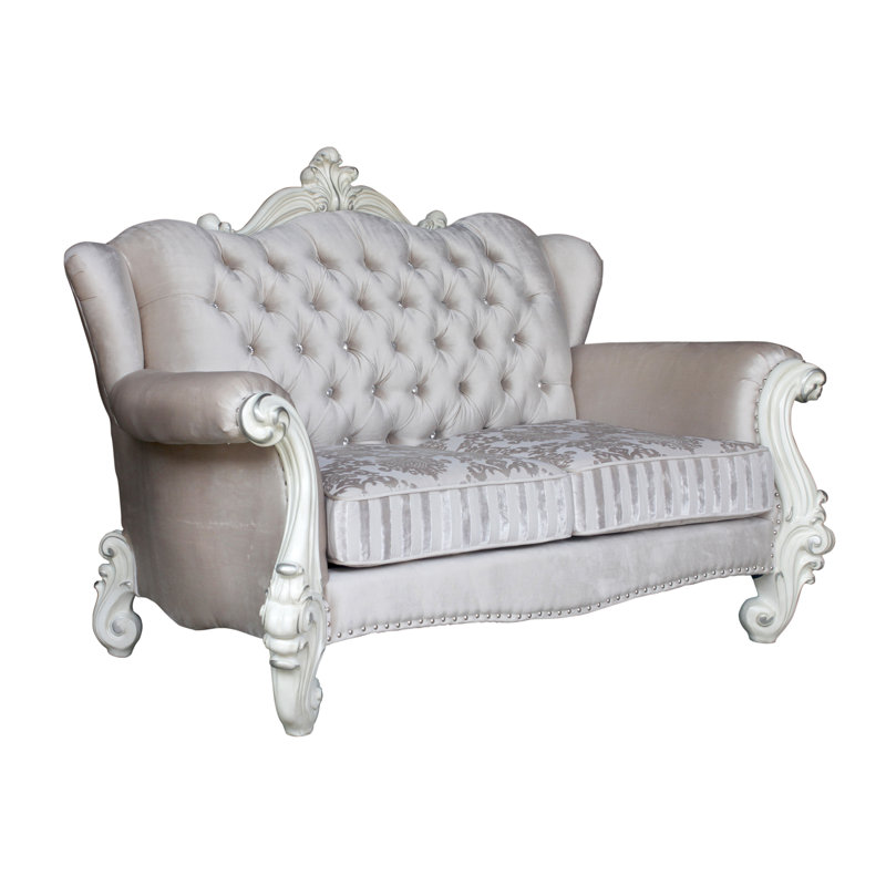 Versailles 69" Velvet Rolled Arm Loveseat, Ivory Velvet, 47.15" H x 92.04" W x 45.78" D