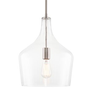 Lucy 12 Modern Pendant Light + Clear Glass Vase Shade, Adjustable Hanging Height, Brushed Nickel Finish