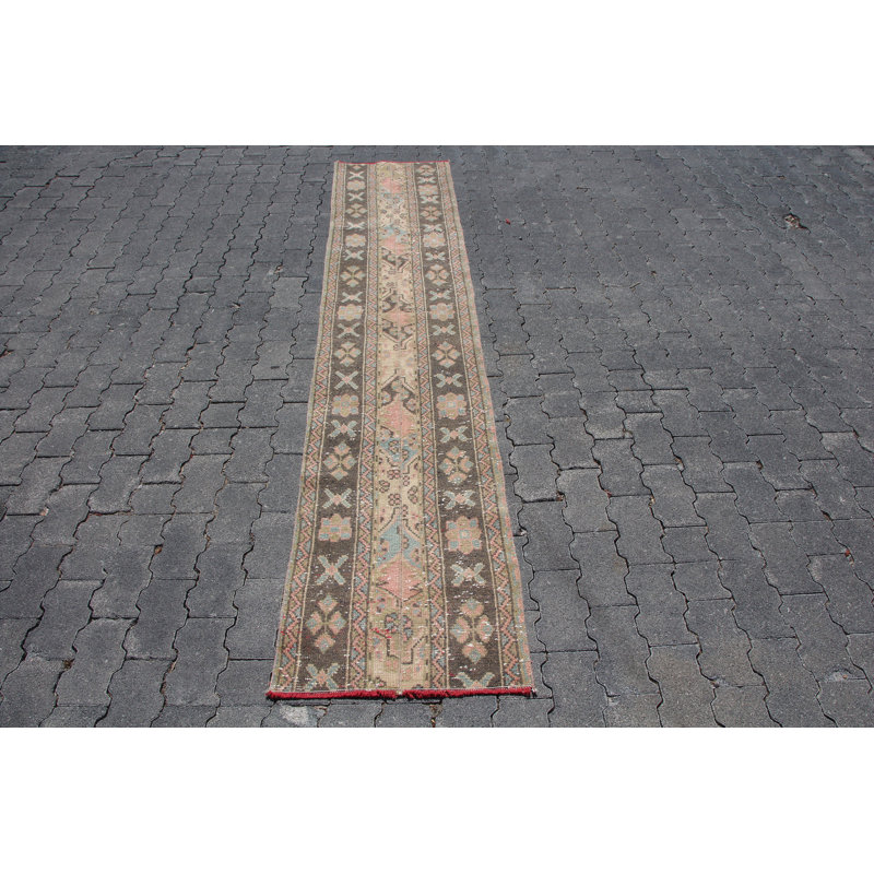 Tapis de couloir rétro vintage en patchwork turc Oushak - idéal pour les escaliers et les couloirs