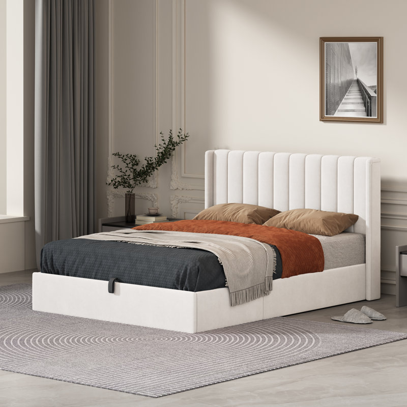Lit plateforme avec rangement Daizia, Crème, Grand