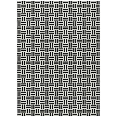 5' X 8' Black And Ivory Geometric Washable Indoor Outdoor Area Rug