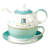 Bone China Blue Teapot And Server Set For One, Teapot Cup And Saucer Set