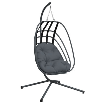 Vidaxl Hanging Egg Chair Anthracite And Black Steel, Polypropylene Large