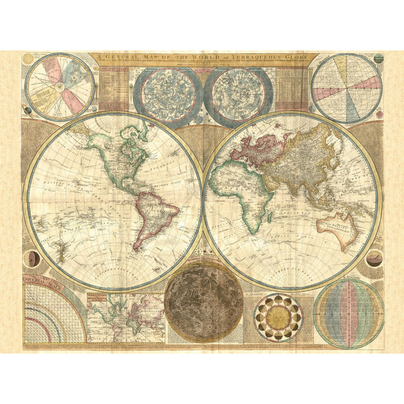 Double Hemisphere Map Of The World, 1794 by Samuel Dunn - Wrapped Canvas Art Prints, 60cm H x 80cm W x 4cm D