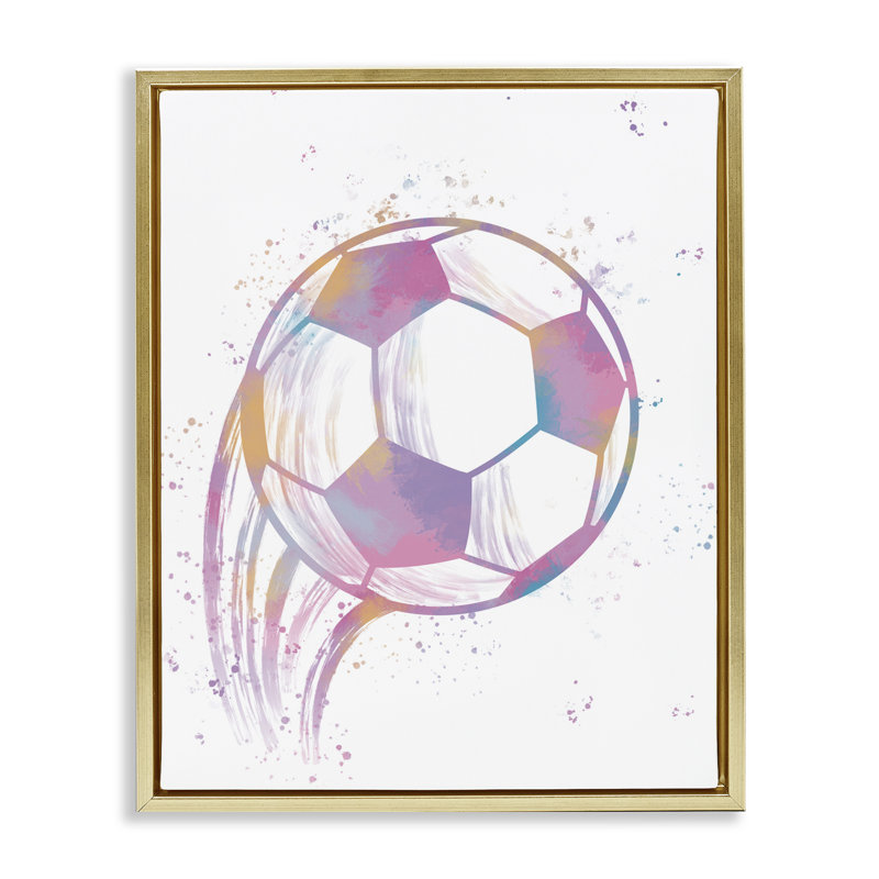 Cadre flottant Fast Pastel Soccer Ball, design par Marcus Prime, H 21 po x l 17 po, Cadre flottant métallique doré