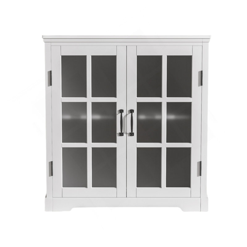 Meuble-lavabo moderne de 30 po avec lavabo en céramique, meuble-lavabo avec verre trempé flou et poignées noir mat, équipé d'un grand espace de rangement et d'un cadre en bois d'hévéa, blanc