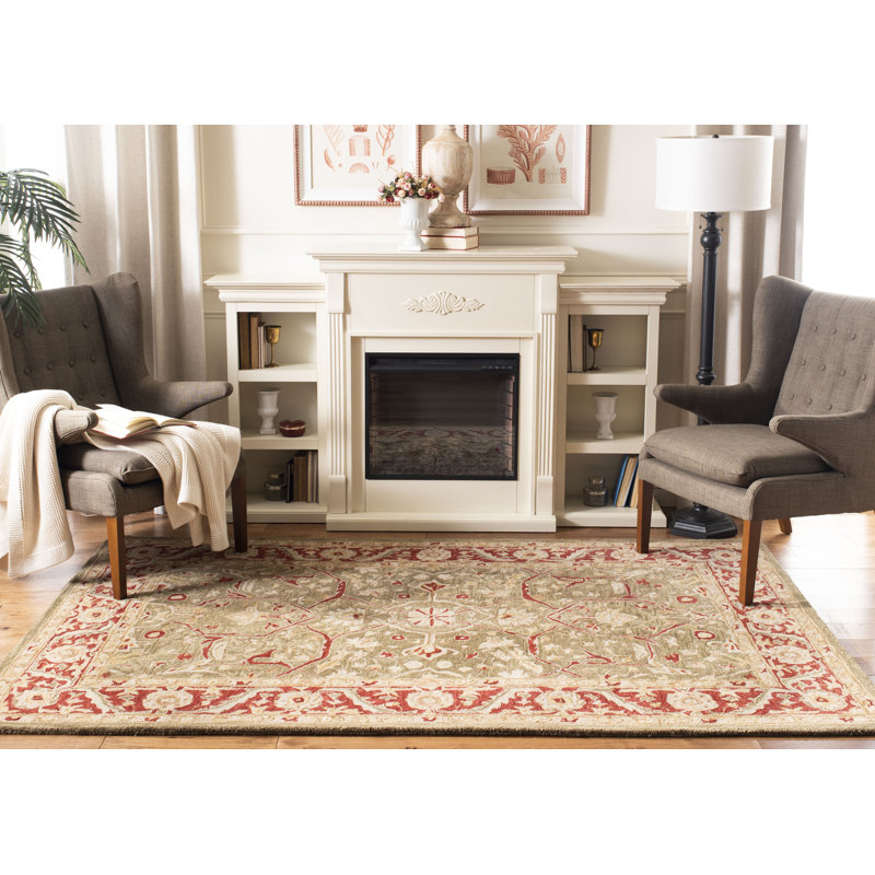 Tapis oriental vert en laine touffeté à la main Tingley, Rectangle 9 pi x 12 pi