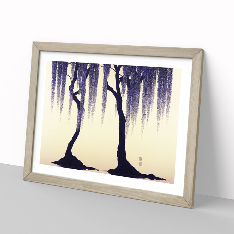 Elegant Weeping Willow Trees 1 Piece Single Picture Frame Painting, 34cm H x 46cm W x 2cm D, Oak