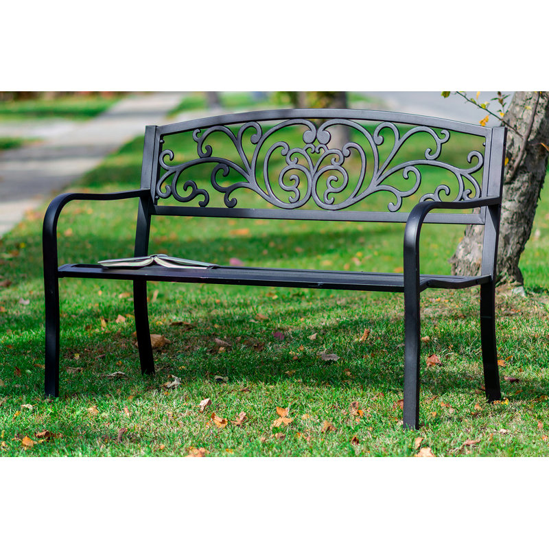  Carennac Scroll Backrest Iron Garden Bench, Black