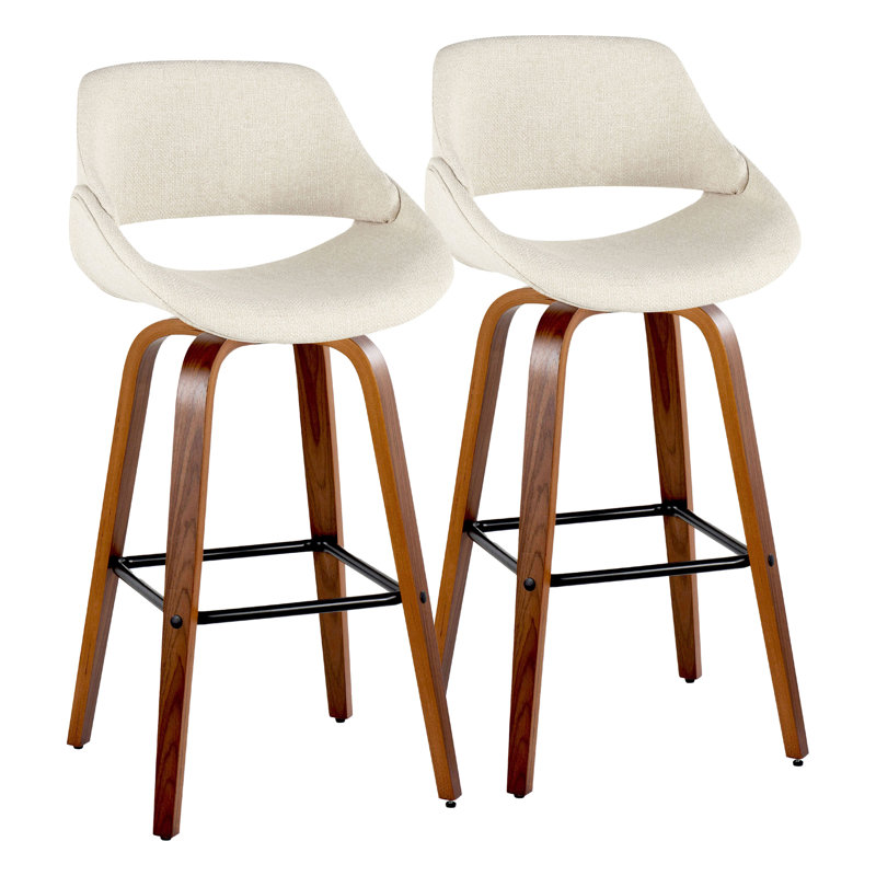 Najrin Upholstered Bar & Counter Stool with Square Footrest (Set of 2), Cream, Bar Stool (30" Seat Height)
