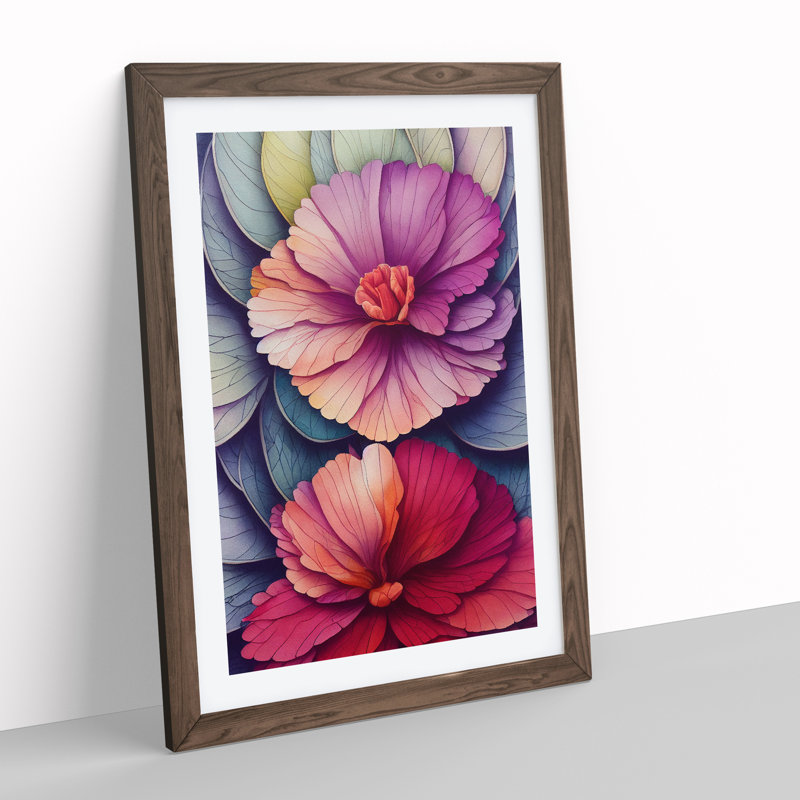 Beautiful Watercolour Flowers No.5 - Wall Art, 66cm H x 48cm W x 2cm D, Walnut Framed, White