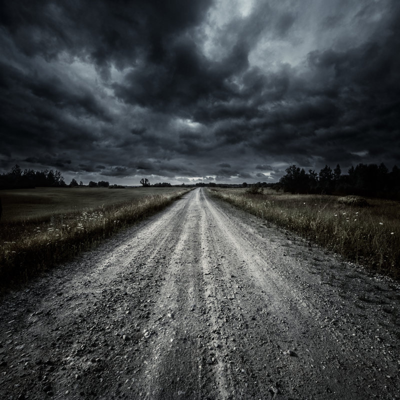Country Road In A Field At Storm by Da-kuk - No Frame Art Prints on Canvas, 30cm H x 30cm W