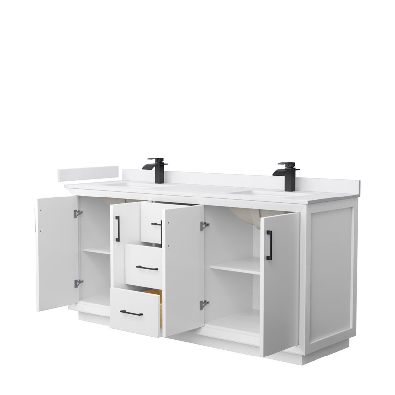 Ensemble de meuble-lavabo double 72 po Strada, Marbre de culture blanc, Blanc, Noir mat
