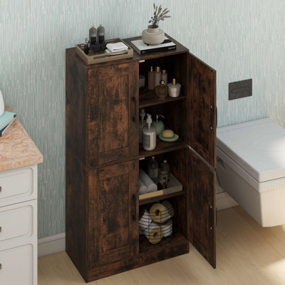 Bathroom Cabinet with Doors & Adjustable Shelves Storage Organizer for Living Room Brown