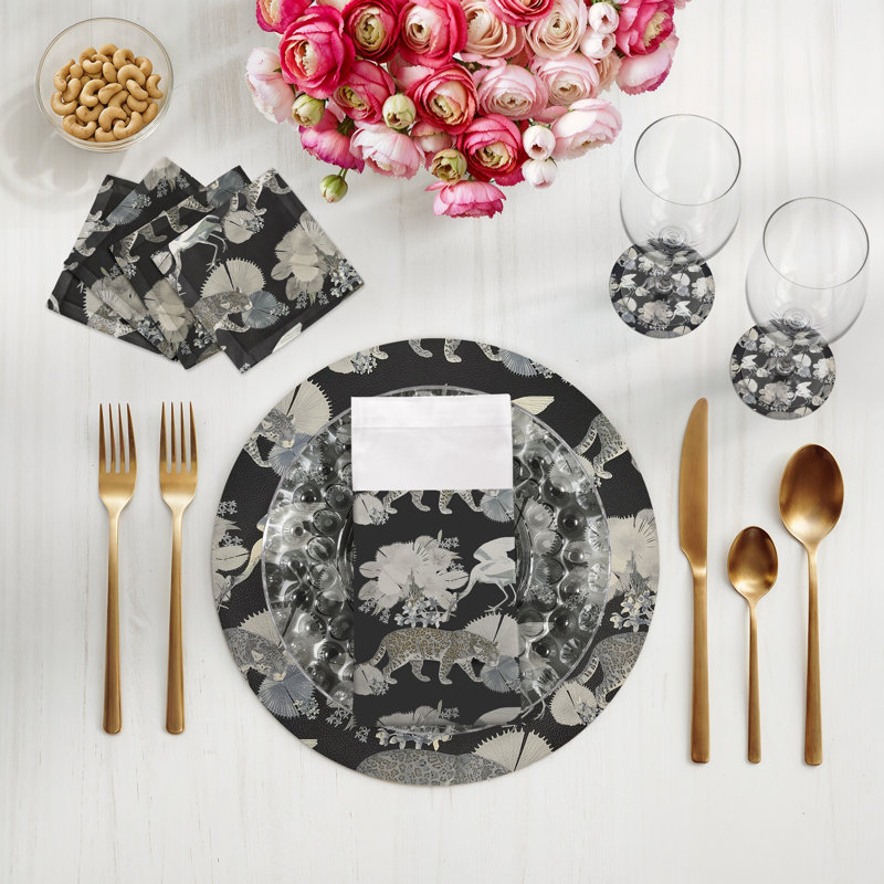 Leopard Walk Pebble 16" Vinyl Placemat, Black