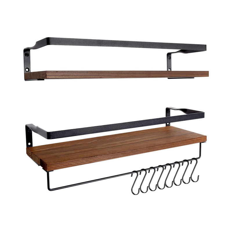 Borough Wharf Wall Mounted Shelf, Wooden Wall Shelves Racking Set of 2 ...