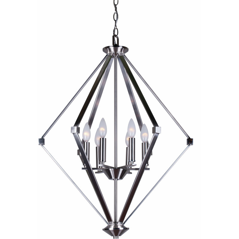 Lustree géométrique 6 lumières lanterne Wallen, Nickel brossé