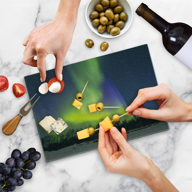 Multicolore Ambesonne Alaska, planche à découper en verre trempé Aurora Borealis Forest