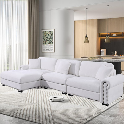 Modern 4 Seat Oversized L-shaped Sofa Cloud Couch With Movable Ottoman