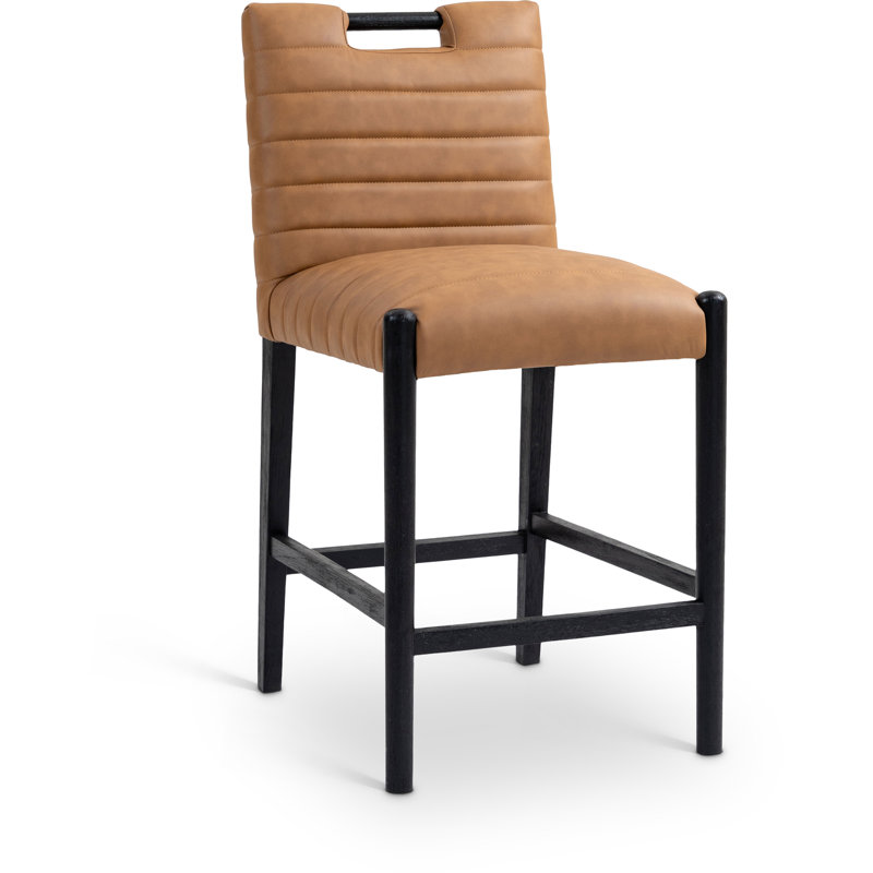 Aimee Vegan Leather Counter Stool, Cognac Vegan Leather, Black