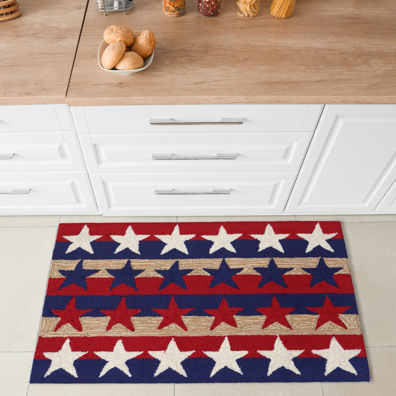Red and Blue Stars & Stripes Synthetic Rectangular Rug