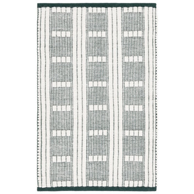 Vermont 951 Flatweave Wool/Cotton Geometric Rug in Green/Ivory