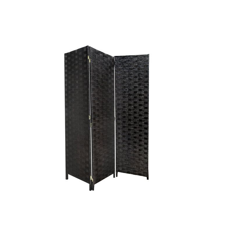 Écran en bambou tissé 3 panneaux (noir), Noir
