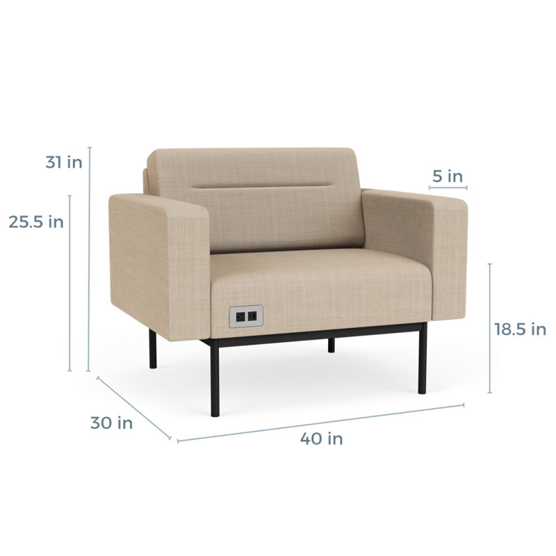 Fauteuil de réception avec accoudoirs Darsey, Noir, Chambray calcaire, Avec alimentation