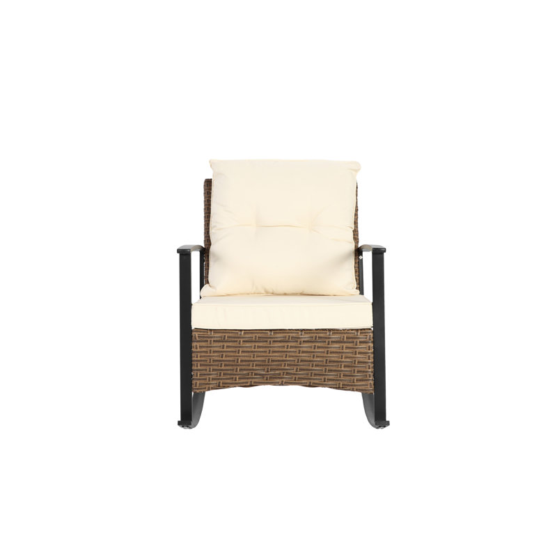 Ensemble de 2 chaises berçantes d'extérieur en osier pour terrasse, Beige