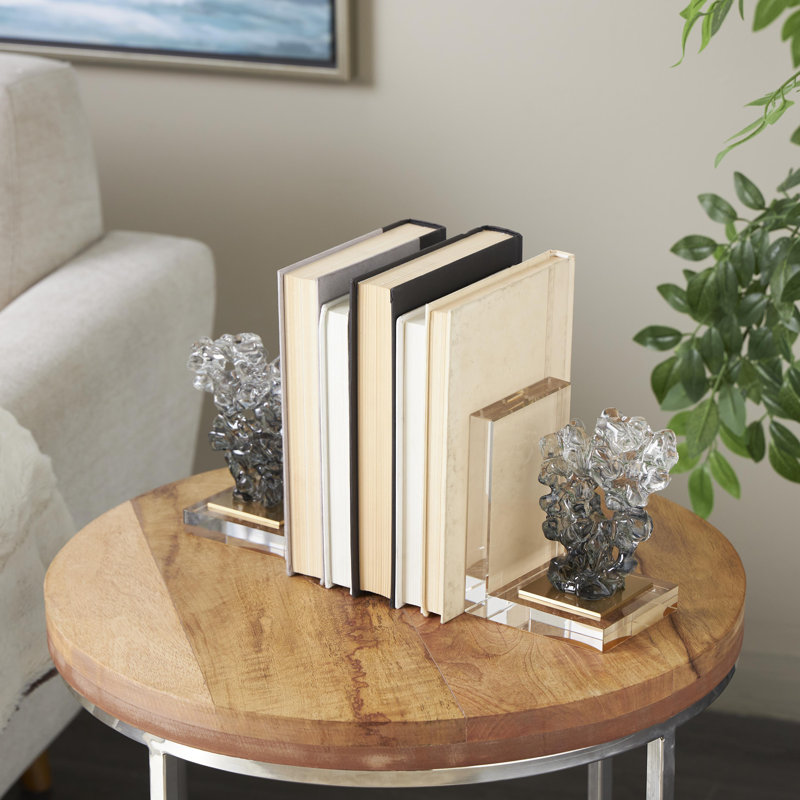Cole And Grey Glass Handmade Freeform Decorative Bookends With Clear Gold Supports