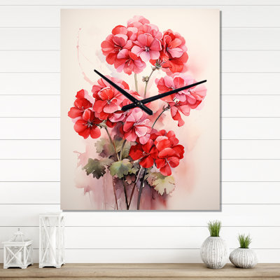 Geraniums roses gracieuses I - Très grandes horloges murales florales
