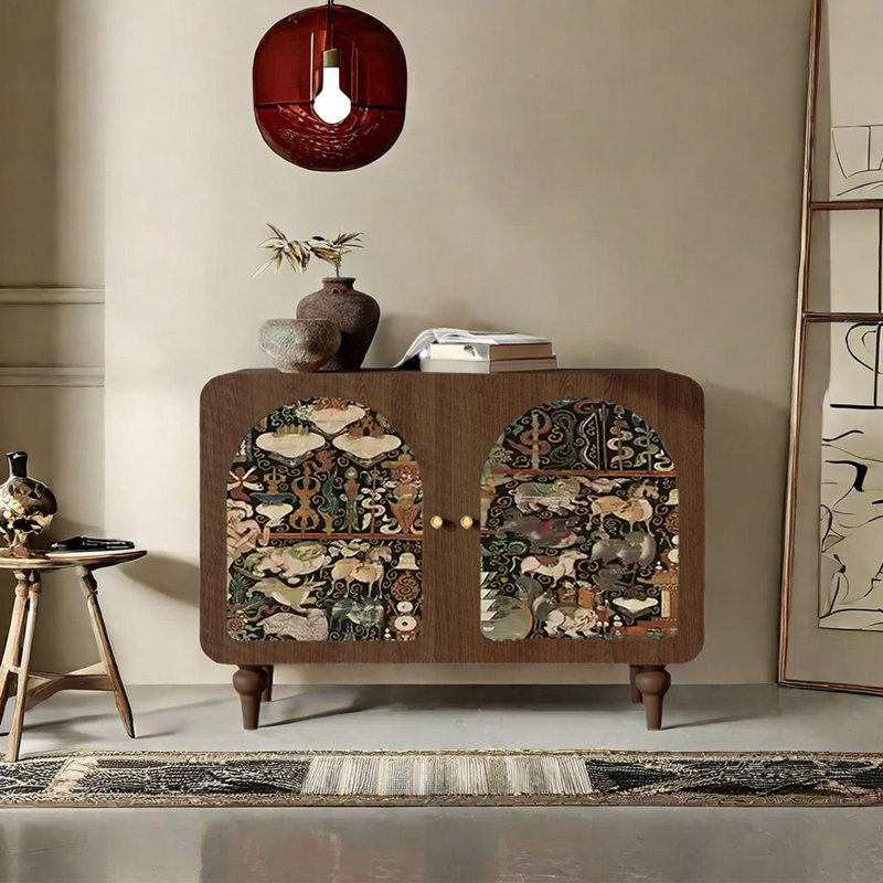 Armoire d'appoint en bois massif à motif d'art moderne