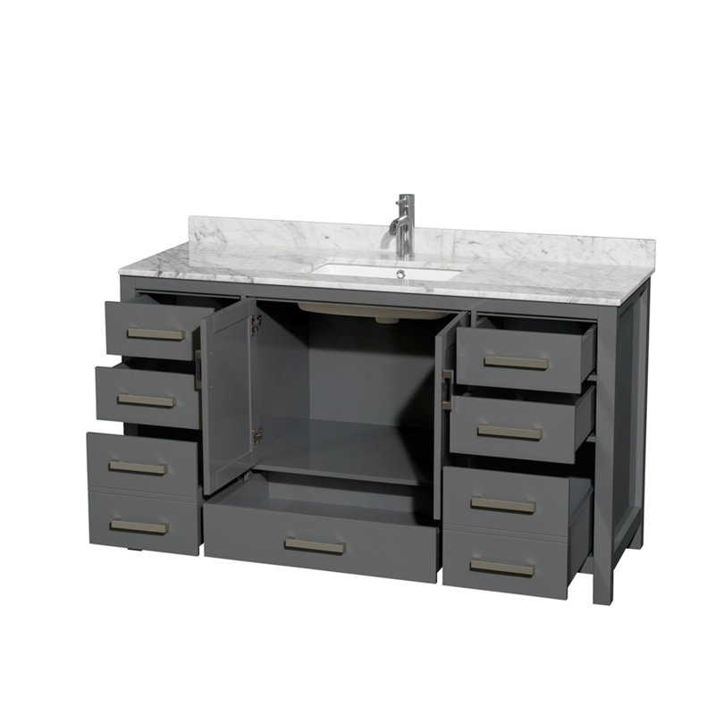 Sheffield 60" Freestanding Single Bathroom Vanity with Marble Top, Dark Gray