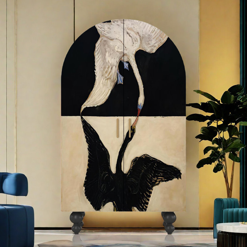 Légère garde-robe arquée à deux portes de luxe, Noir / multicolore