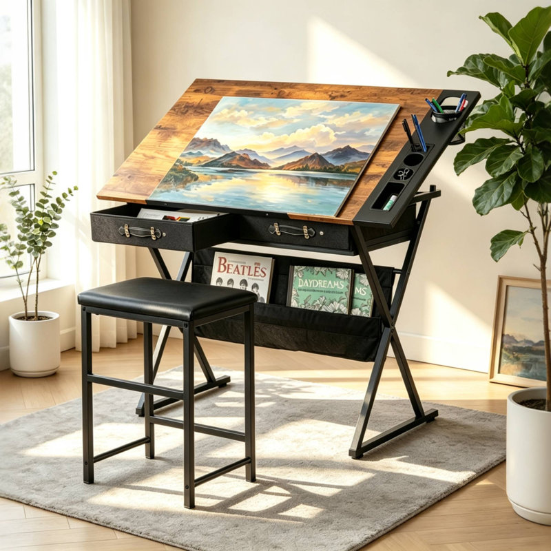 Table à dessin Yumisani, Brun rustique