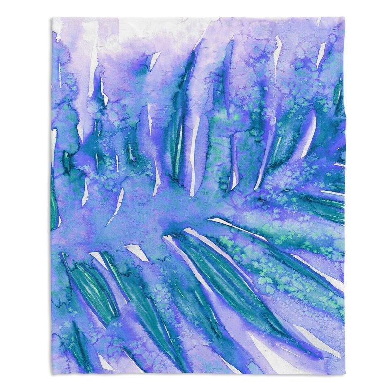 Couverture sherpae douce paradise palm pervenche, l 68 po x L 80 po