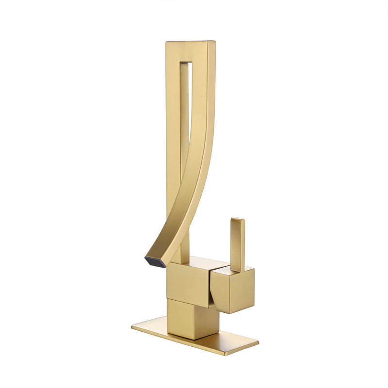 Robinet pour lavabo de salle de bain monotrou en cascade, Or brossé