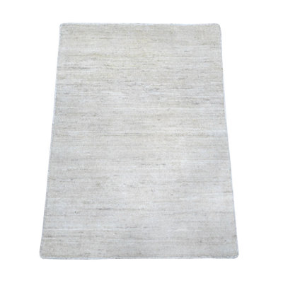 2'1"x3' Bone White, Single Color Modern Peshawar with Plain Design, Sample, Shabby Chic, Hand Knotted Natural Dyes, 100% Wool, Mat, Oriental Rug