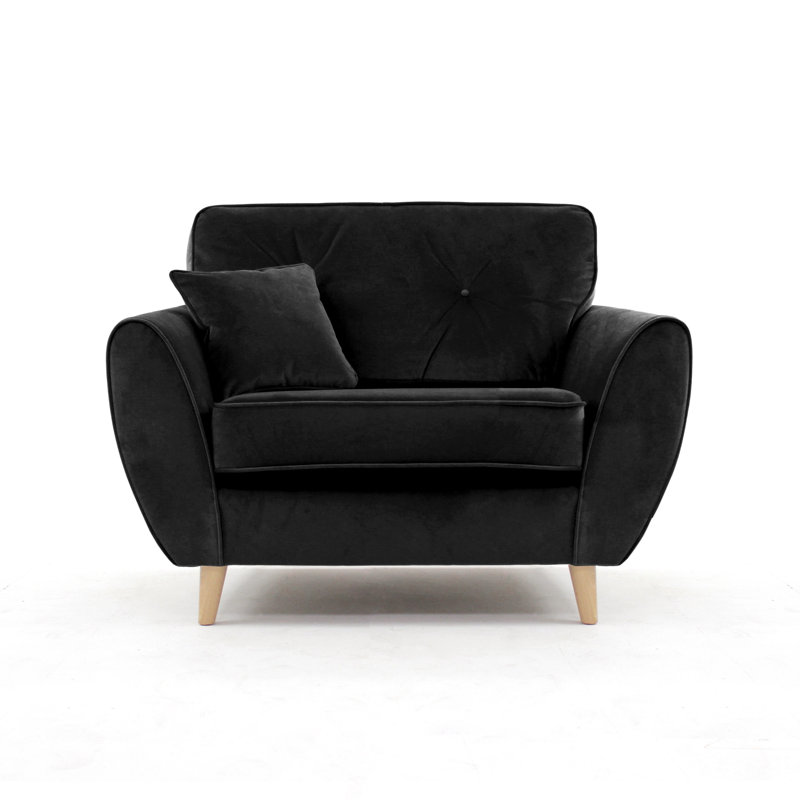 Rafe Scandi Style Velvet Loveseat, Black Velvet