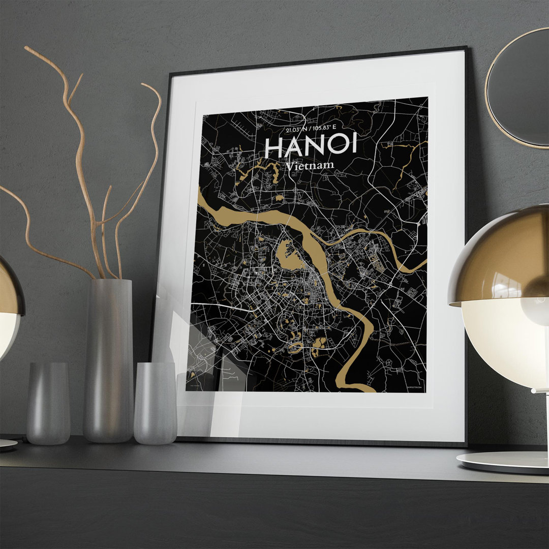 Hanoi City Map In Luxe - No Frame Print