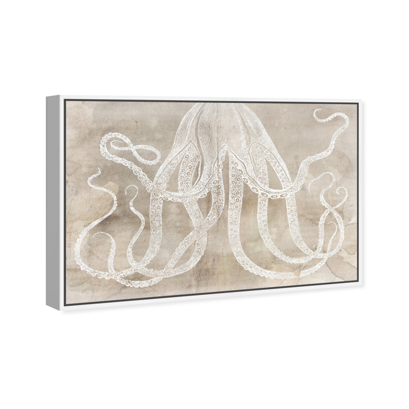 Pieuvre en papier nautique et côtier - impression sur toile tendue, H 24 po x l 36 po, Blanc
